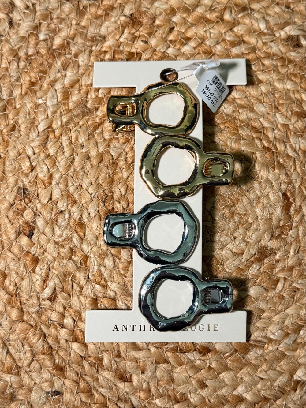 Anthropologie Metallic Gold and Silver Organic-Link Hair Clips (Set of 4)